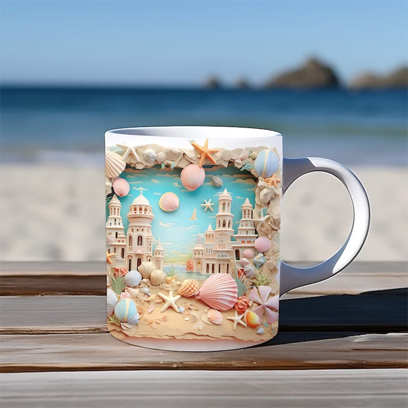 3D Ocean Beach Break Through Theme Coffee Mug | Bowlift