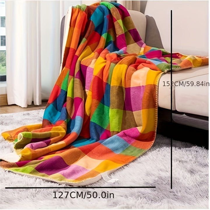 BowLift | Coral fleece blanket – Reversible thick Sherpa blanket with a colorful checkered pattern