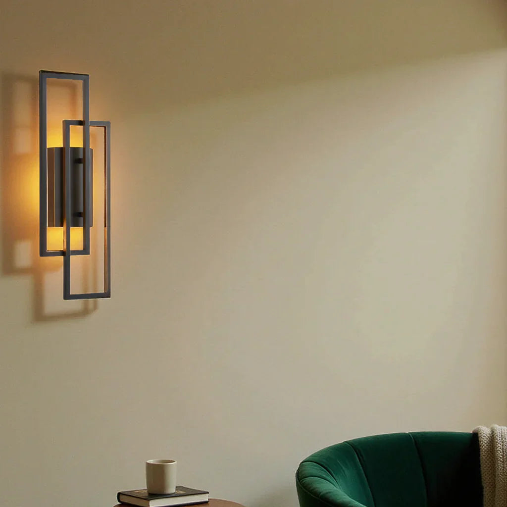BowLift | Modern Geometric LED Wall Light – Rectangle Design with Remote Dimming (Black or Copper Finish)