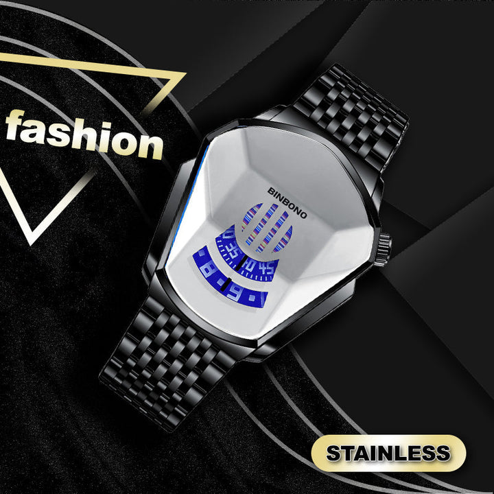 Men's Diamond-Style Quartz Watch with Creative Second Hand