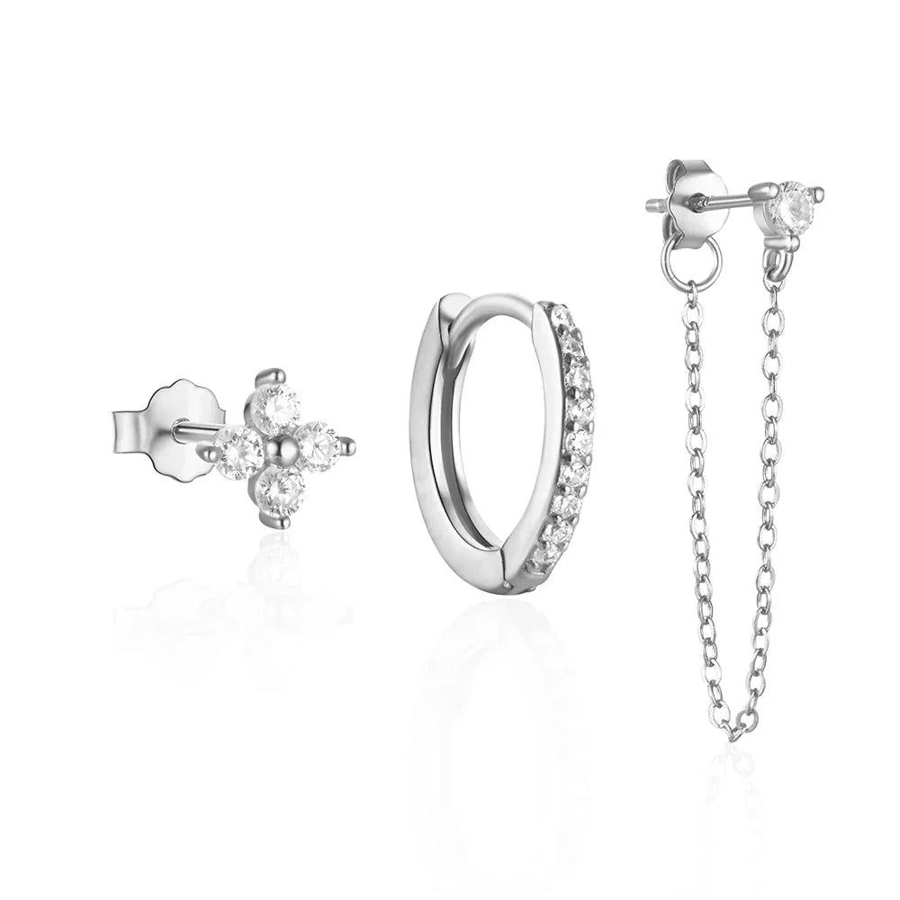 BowLift | 3pc Dainty Floral Tassel Chain Earrings Set