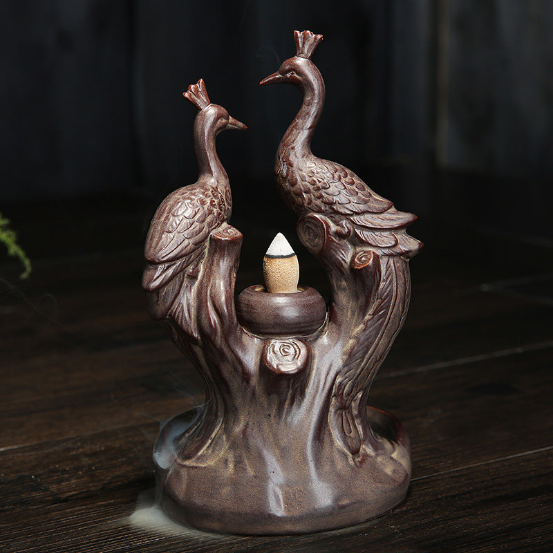 Elegant Peacock Theme Ceramic Incense Holder