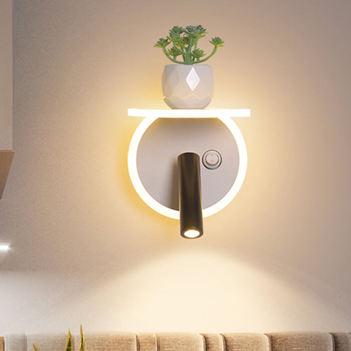 BowLift | White LED wall light Minimalism Acrylic Round/Rectangle Wall Outdoor Light with Plant Decoration in Warm/White Light