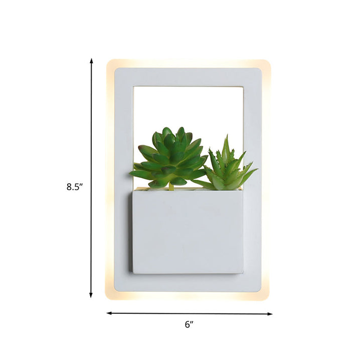 BowLift | White LED Wall Lighting Minimalist Acrylic Rectangles Wall Lamp with Plant Decoration for Bedroom, Warm/White Light