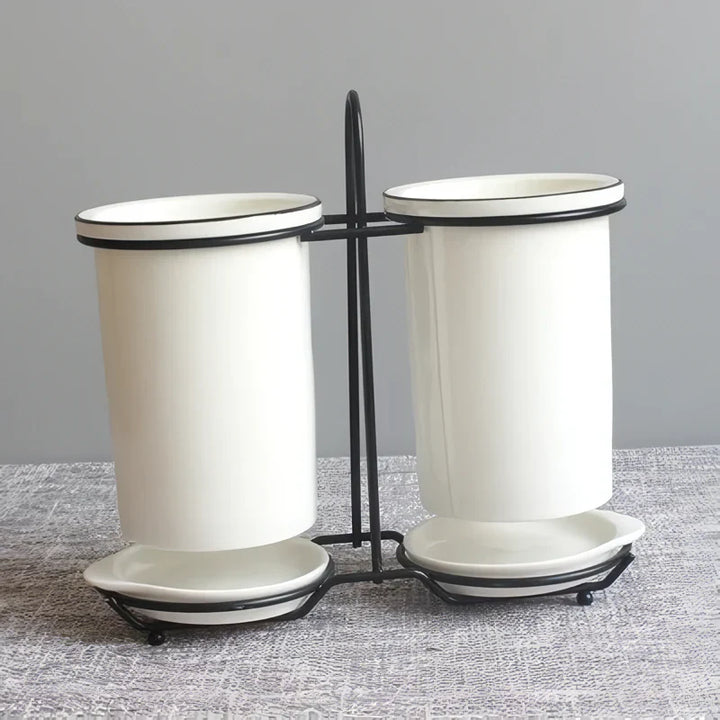 BowLift | Ceramic Chopsticks and Utensil Storage Set with Drainage Rack