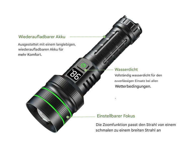 BowLift | Extremely Bright and Zoomable LED Flashlight with Power Bank Function for Outdoor Adventures