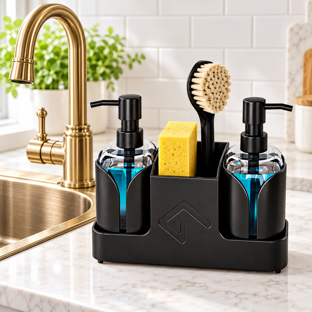 Countertop Soap Dispenser and Sponge Caddy with Drip Tray Bowlift