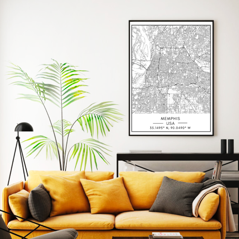 Memphis City Map - Canvas Wall Art Painting | Bowlift