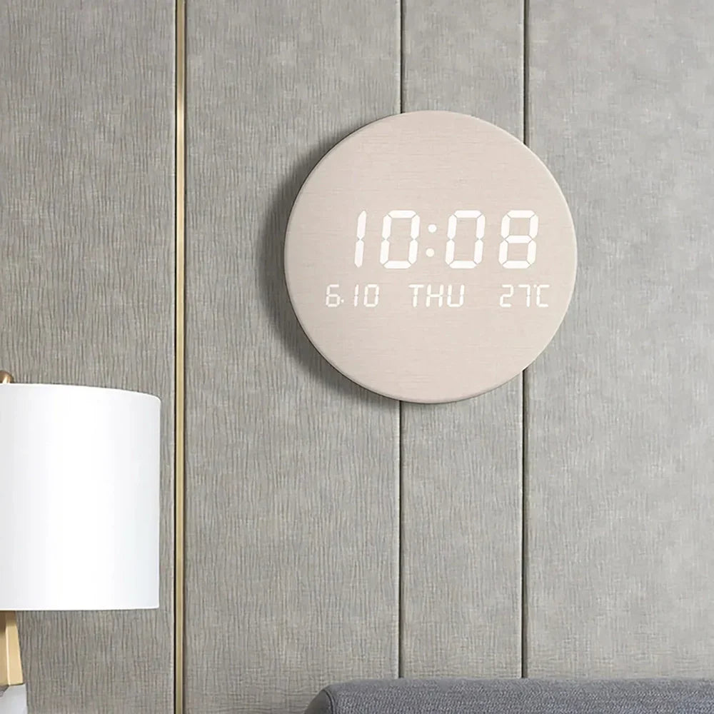 BowLift | LED Wooden Wall Clock with Temperature Display, Silent Nordic Style