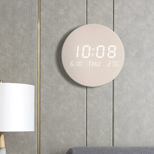 BowLift | LED Wooden Wall Clock with Temperature Display, Silent Nordic Style