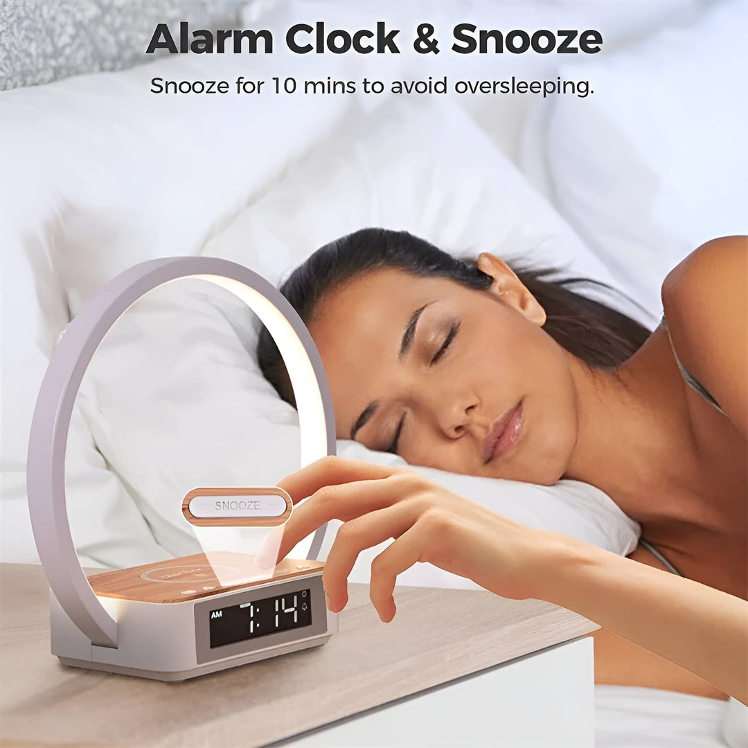 BowLift | GlowMax 3-in-1 LED Table Lamp – Wireless Charger, Alarm Clock & Touch Control
