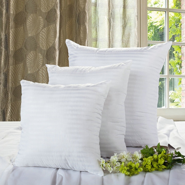 Plush Hypoallergenic Down-Alternative Pillow Insert with Stripe Sateen Cover