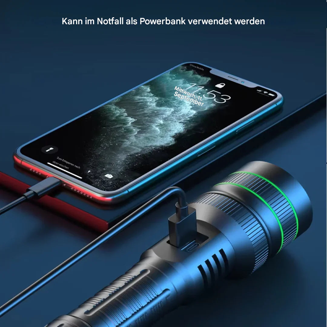BowLift | Extremely Bright and Zoomable LED Flashlight with Power Bank Function for Outdoor Adventures