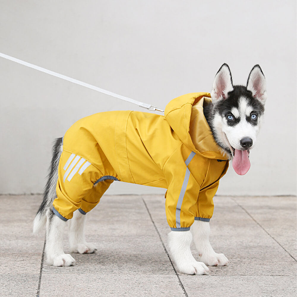 BowLift | Stylish waterproof adjustable reflective stripe dog rain jacket with hood