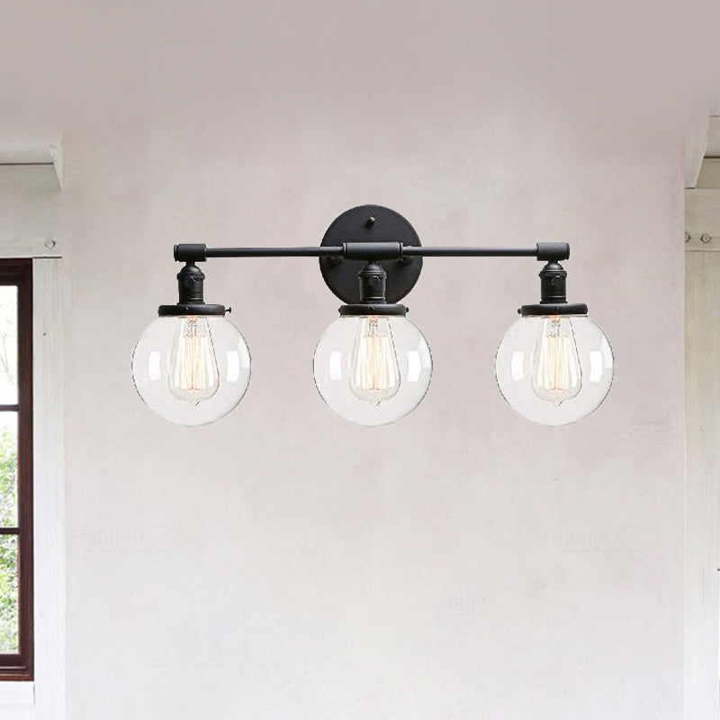 BowLift | Black 3 Light Wall Lamp Industrial Clear Glass Bubble Shade Lighting Fixture for Outdoor Areas