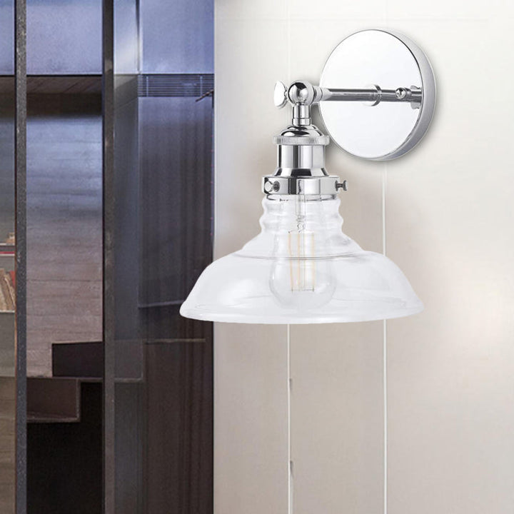 BowLift | Clear Glass Chrome/Nickel Wall Light Barn 1-Bulb Industrial Wall Lamp for the Kitchen
