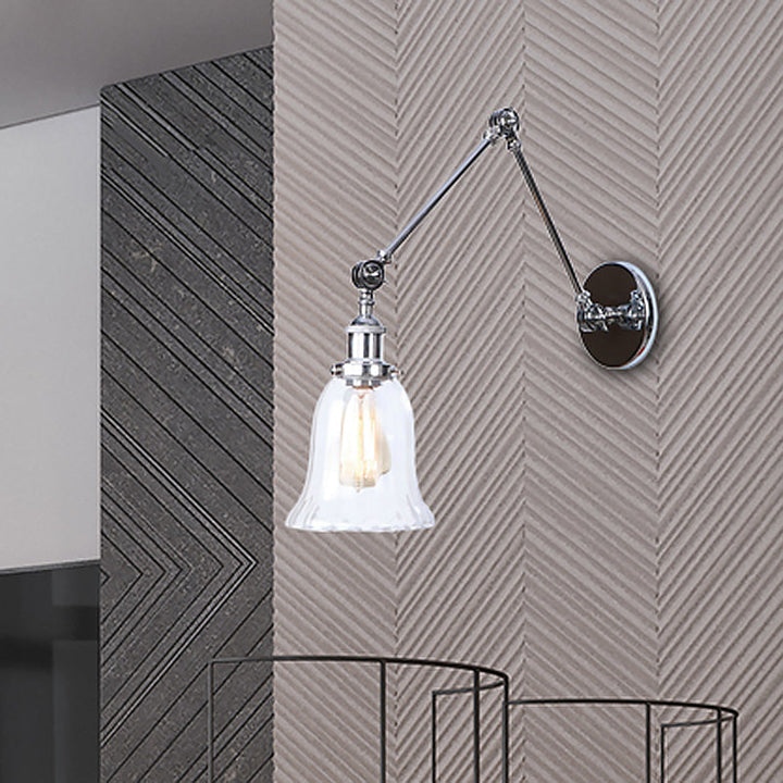 BowLift | Chrome One Light Wall Lamp Vintage Clear Glass Bell Lighting for Living Room