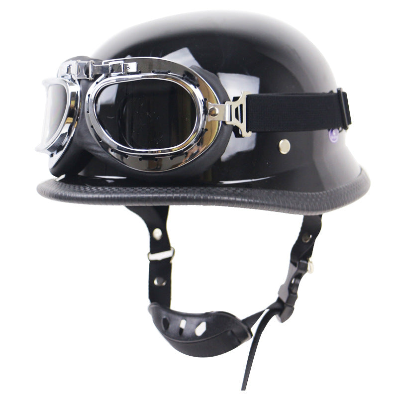 Retro Half-Style Motorcycle Helmet with Protective Goggles Bowlift