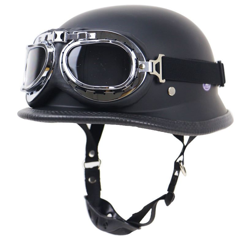 Retro Half-Style Motorcycle Helmet with Protective Goggles Bowlift