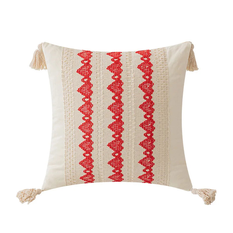 BowLift | Boho Geometric Cotton and Linen Tassel Cushion Cover