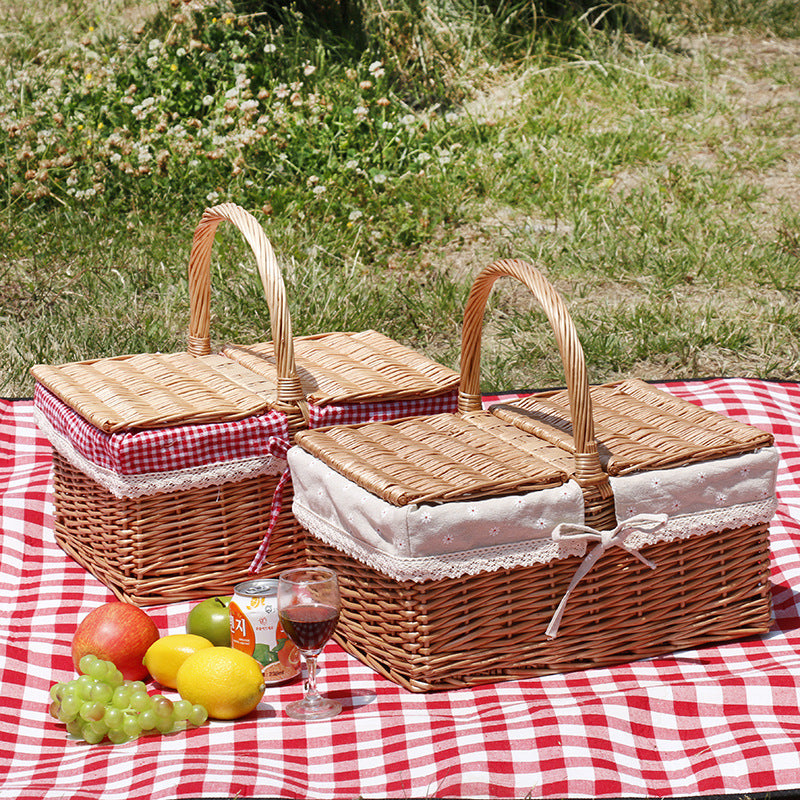 Handwoven Basket with Removable Washable Fabric Lining and Carry Handle
