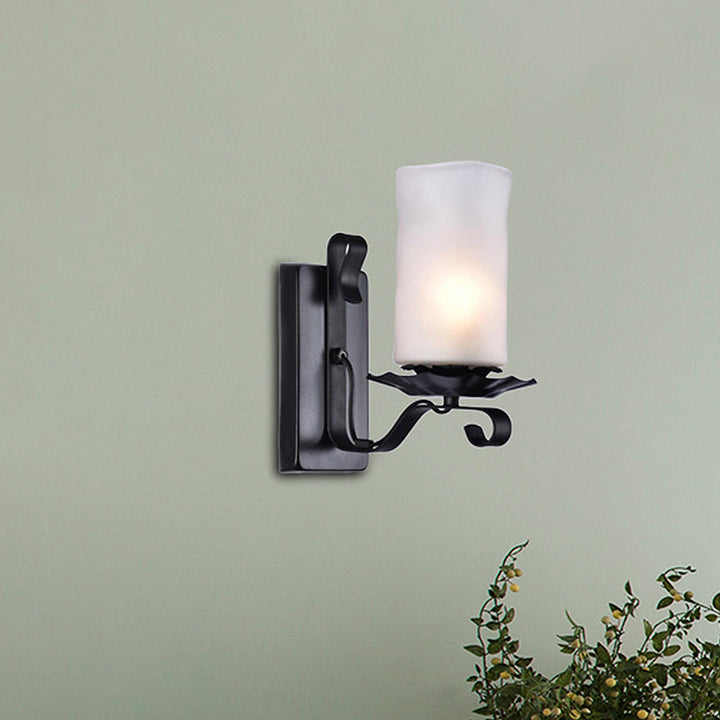 BowLift | Cylinder Bathroom Wall Light Industrial Frosted Glass 1 Light Black Wall Light