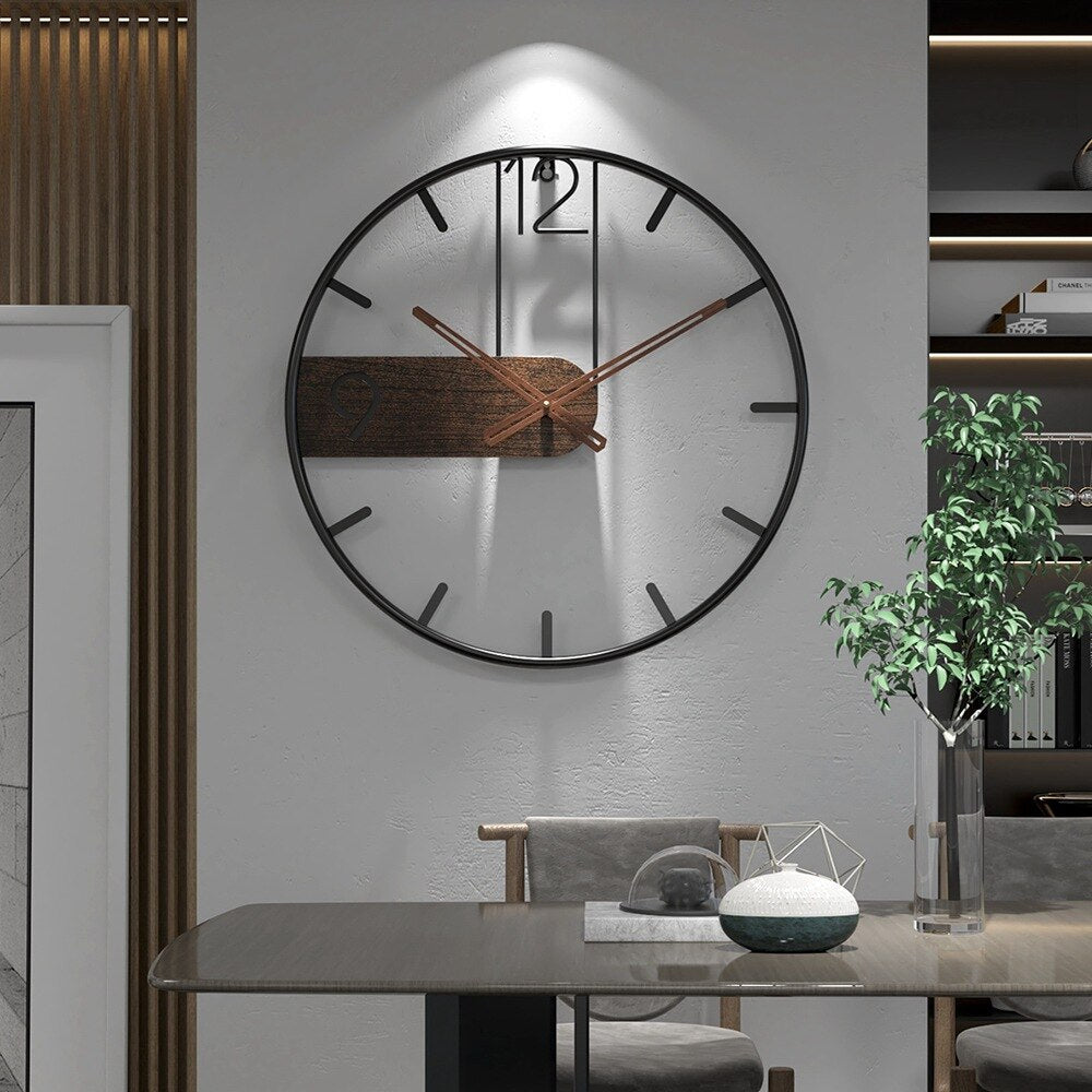 BowLift | Steel-Walnut Wall Clock | Modern Industrial Design with Walnut Wood