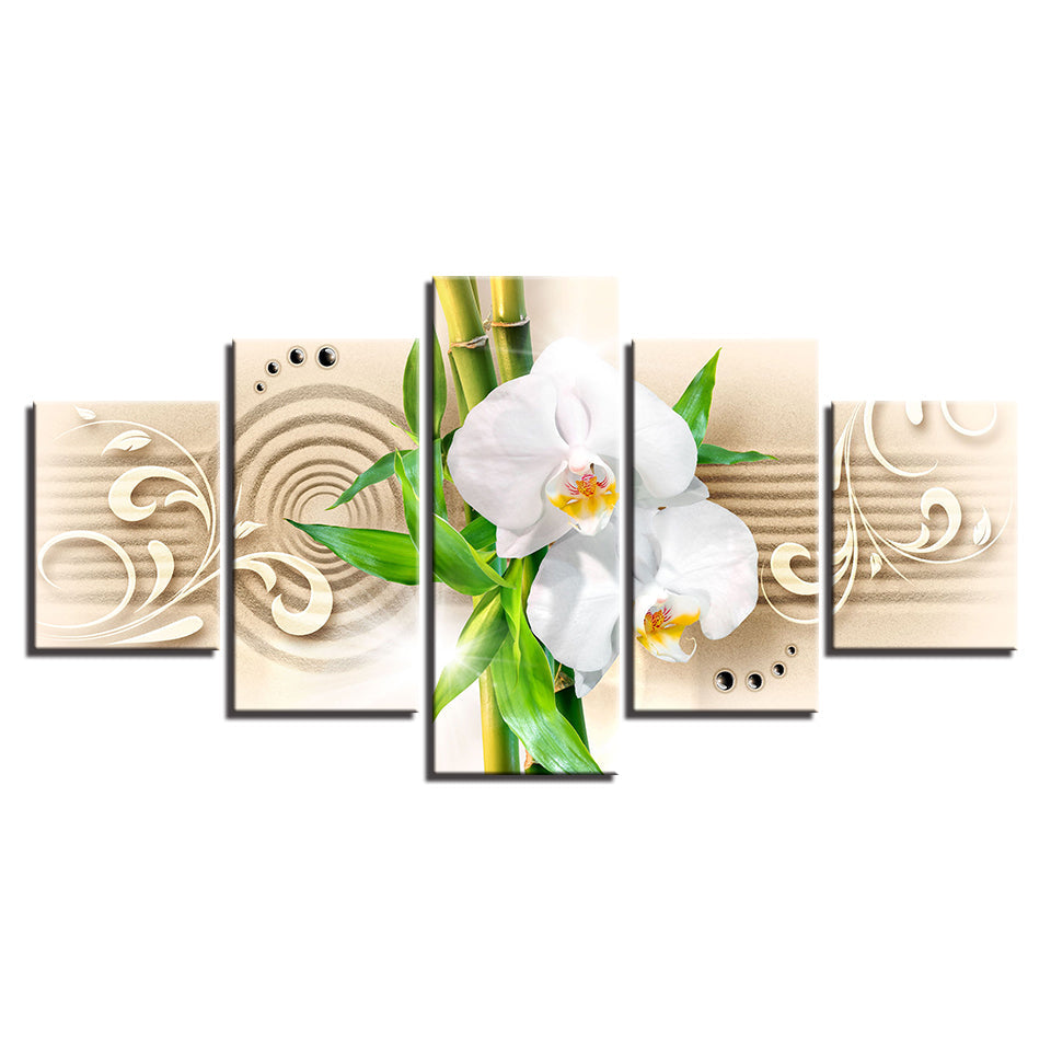 Tranquil White Orchids 5 Piece - Canvas Wall Art Painting | Bowlift