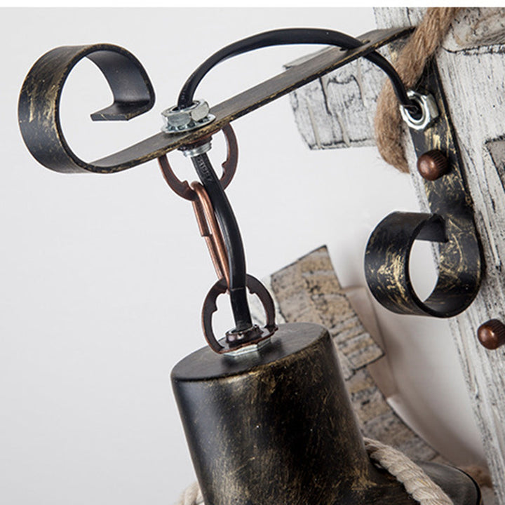 Rustic wood anchor wall lamp with lantern Bowlift