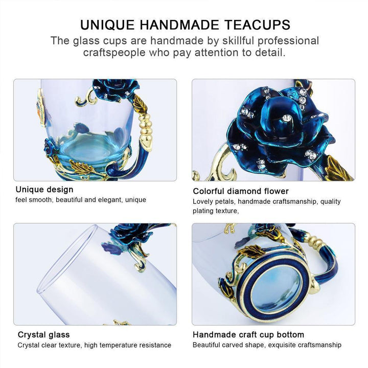 BowLift | Enamel Rose Glass Tea Cup Set (With Spoon)