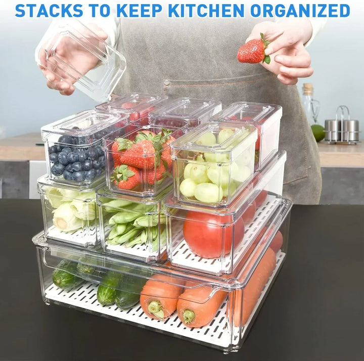 BowLift | Stackable Fridge Organiser Set – 10 Clear Storage Boxes for Freshness & Kitchen Order