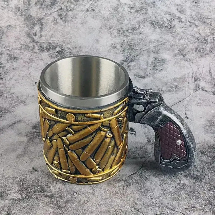 Stainless Steel Bullet Pattern Unique Revolver Beer Mug | Bowlift