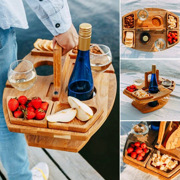 BowLift | Compact picnic table with wooden bottle holder