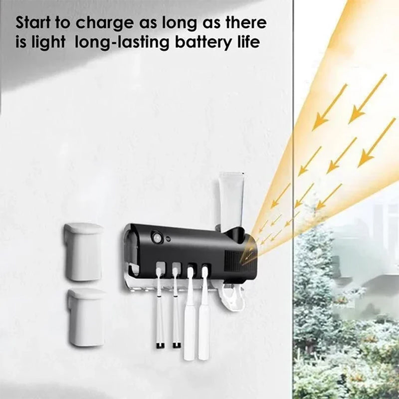 BowLift | Smart UV Light Sterilizer Toothbrush Holder, Wall Mounted Toothpaste Dispenser