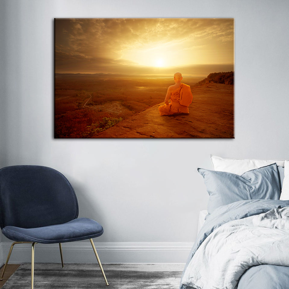 Tranquil Cliffside Sunset  - Canvas Wall Art Painting | Bowlift