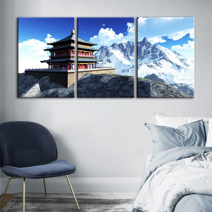 Temple In The Mountains 3 Piece - Canvas Wall Art Painting | Bowlift