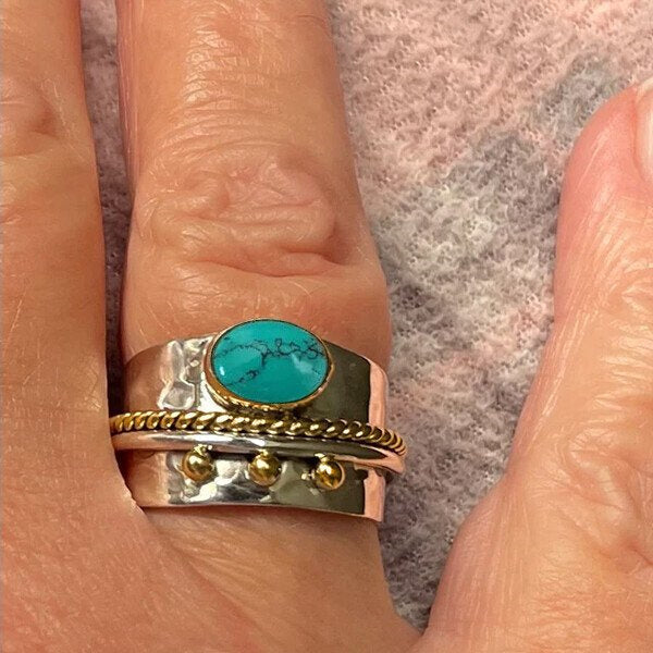 BowLift | Sterling Silver Turquoise Wide Band Ring