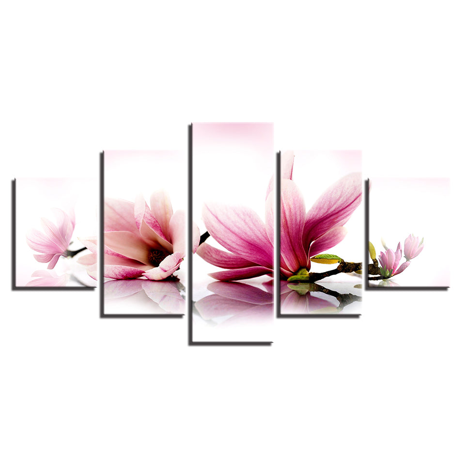 Tranquil Pink Magnolia Branches 5 Piece - Canvas Wall Art Painting | Bowlift