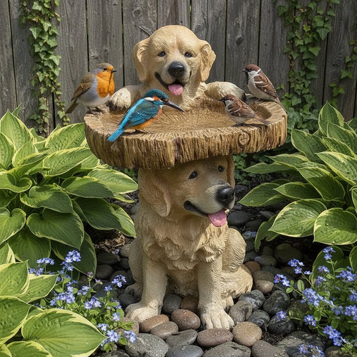 BowLift | Golden Retriever Puppy Bird Bath Garden Statue