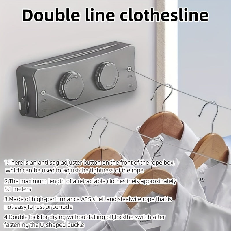 Retractable Double-Line Stainless Steel Clothesline with 5.1 m Drying Space