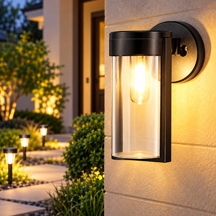 Outdoor Cylindrical Glass Wall Sconce Lantern Bowlift