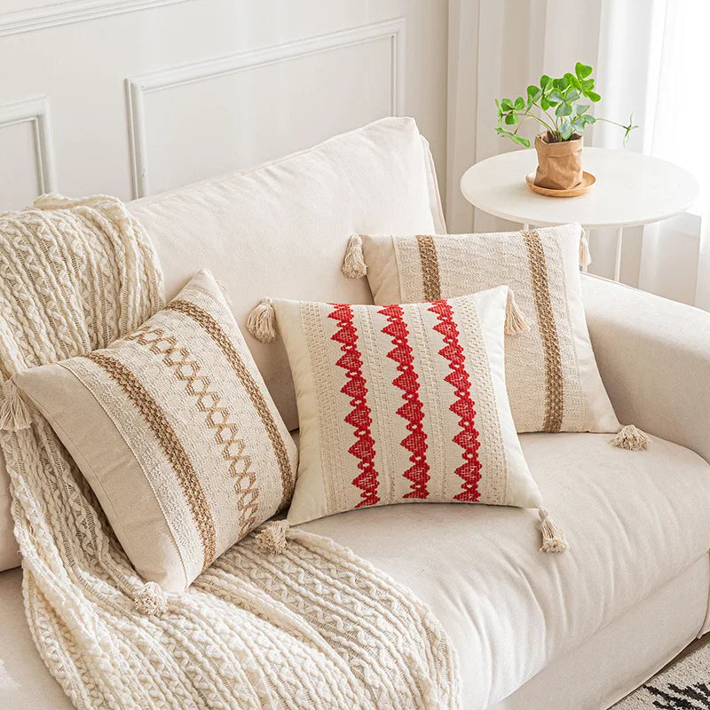 BowLift | Boho Geometric Cotton and Linen Tassel Cushion Cover