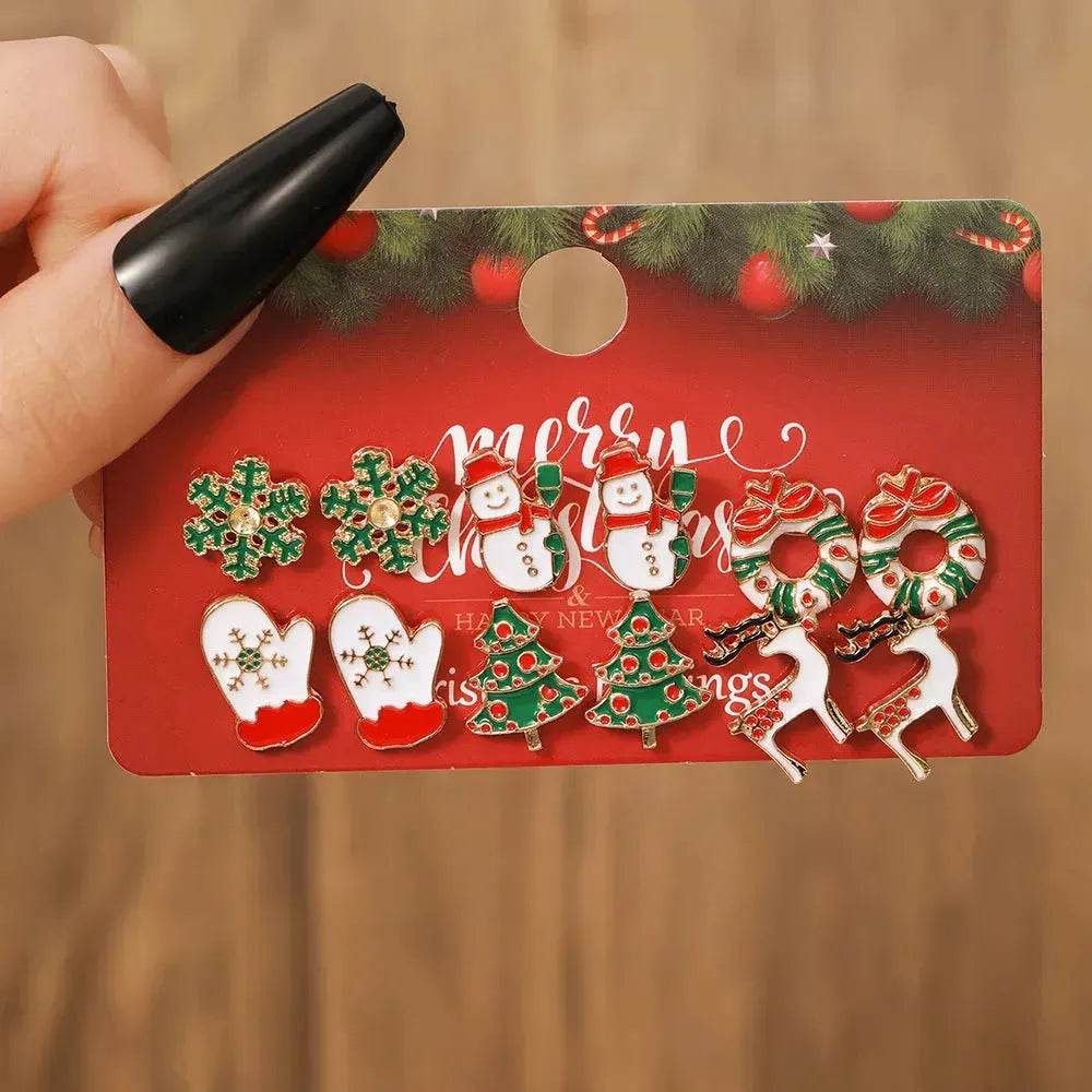 BowLift | Christmas Stud Combination Suit Snowflake Elk Earrings