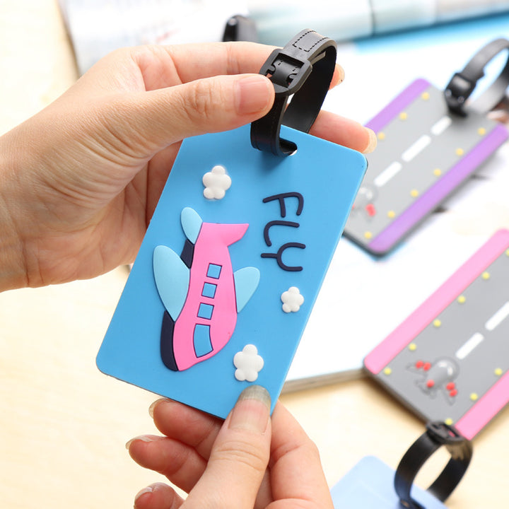 Silicone Embossed Airplane Luggage Tag with ID Window and Adjustable Strap Bowlift