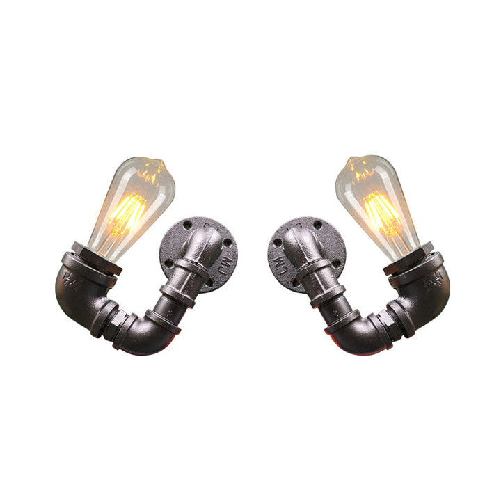BowLift | 2-Light Double Curved Arm Wall Lamp Antiqued Black/Rust/Gold Finish Metal Wall Lamp for Restaurant