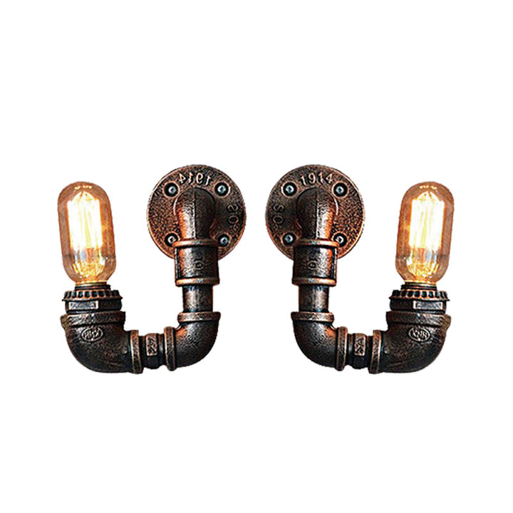 BowLift | 2-Light Double Curved Arm Wall Lamp Antiqued Black/Rust/Gold Finish Metal Wall Lamp for Restaurant