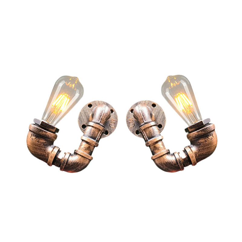 BowLift | 2-Light Double Curved Arm Wall Lamp Antiqued Black/Rust/Gold Finish Metal Wall Lamp for Restaurant