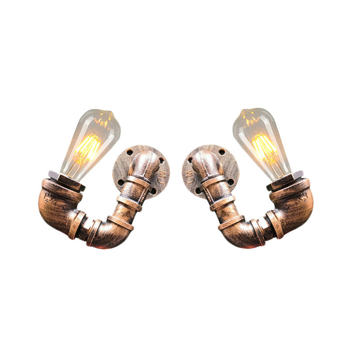 BowLift | 2-Light Double Curved Arm Wall Lamp Antiqued Black/Rust/Gold Finish Metal Wall Lamp for Restaurant