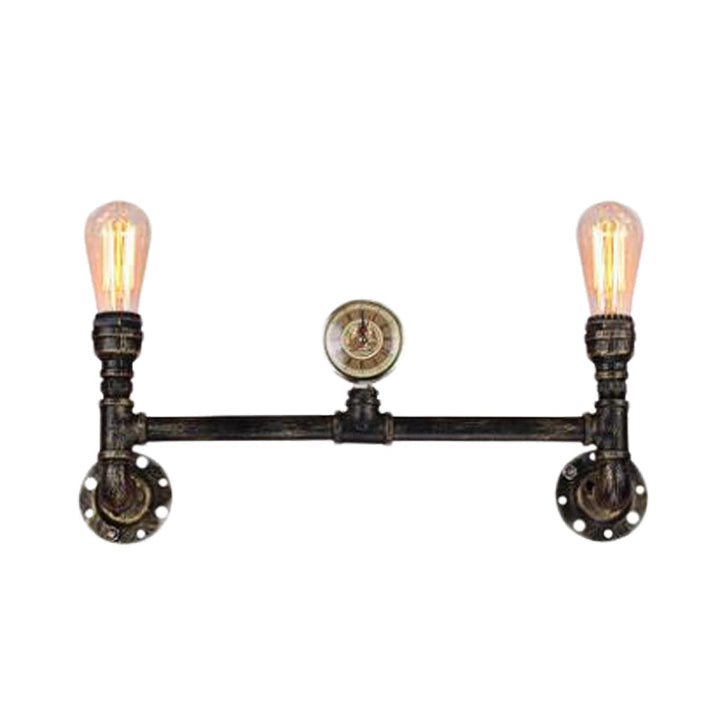 BowLift | Iron Bronze Finish Wall Lamp Bare Bulb 2-Head Antiqued Sconce Lighting with Gauge Deco