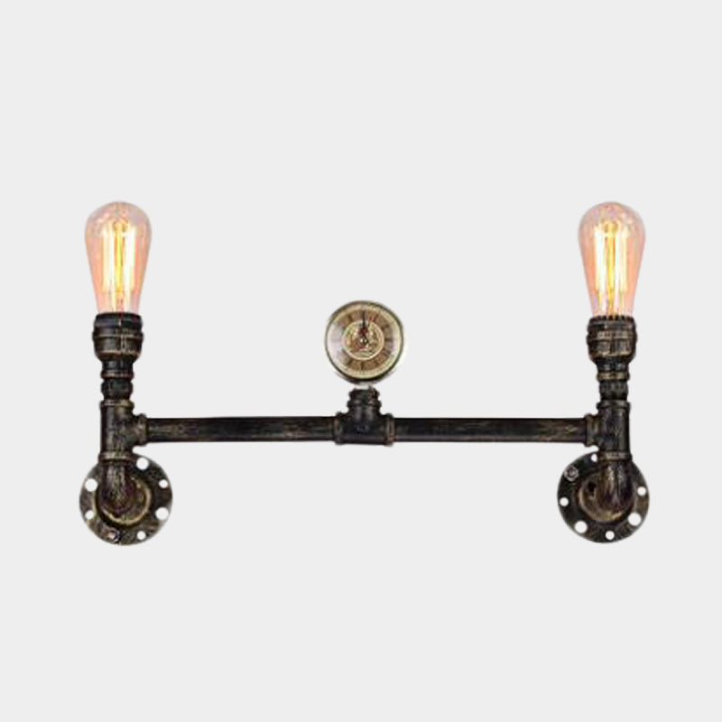 BowLift | Iron Bronze Finish Wall Lamp Bare Bulb 2-Head Antiqued Sconce Lighting with Gauge Deco